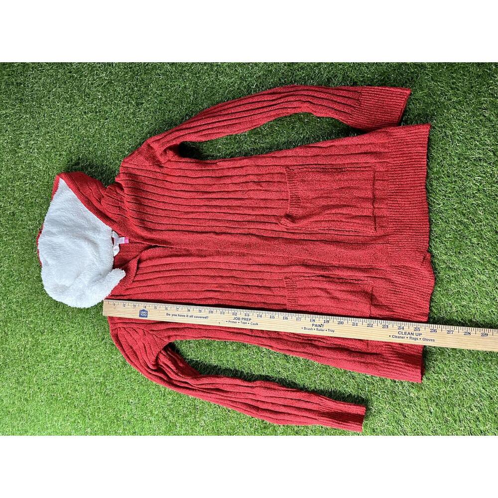 No Boundaries Womens Small Red Hooded Knit Cardigan Sweater with Sherpa Lining